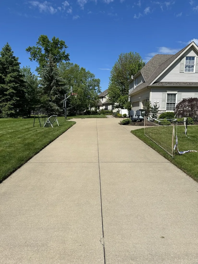 Freshly cleaned concrete driveway